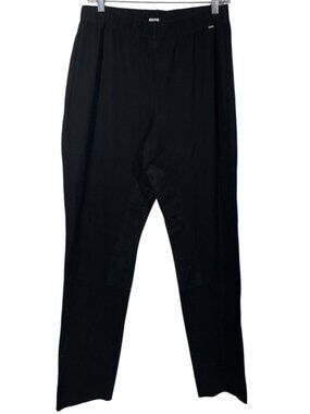 St. John Yellow Label Pull On Black Knit Pants Suede Accent Womens Sz XL Stretch